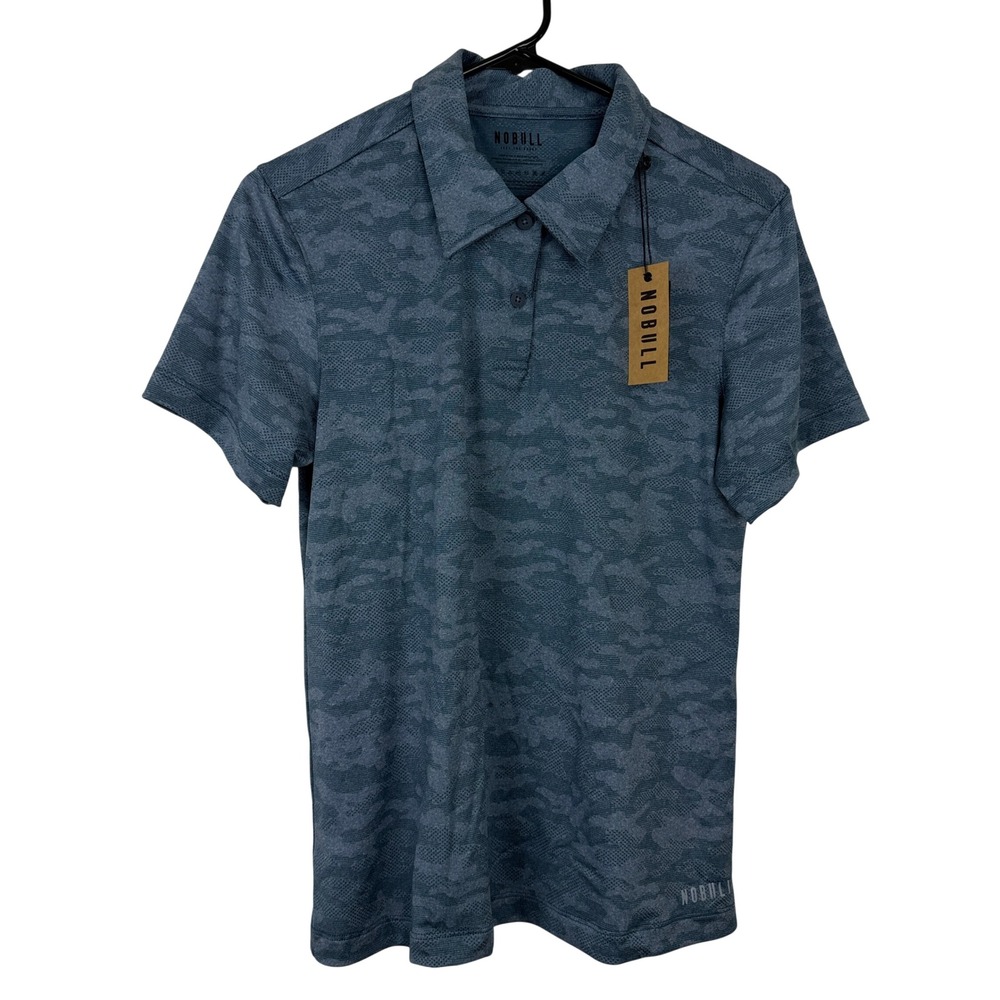 Nobull Polo Womens Medium Blue Camo Short Sleeve Athletic Golf Shirt NWT